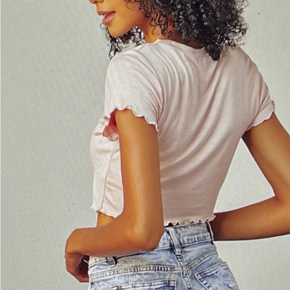 Papaya “Baddie” lettuce edge pink graphic crop top size L Barbiecore boho skater - Picture 4 of 16